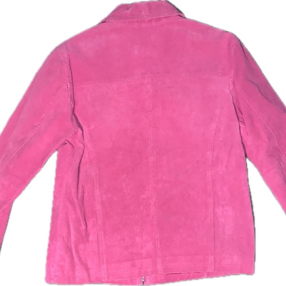 Chico's 1 Pink Leather Jacket with Relaxed Fit and Zip-Up Style - Picture 9 of 9